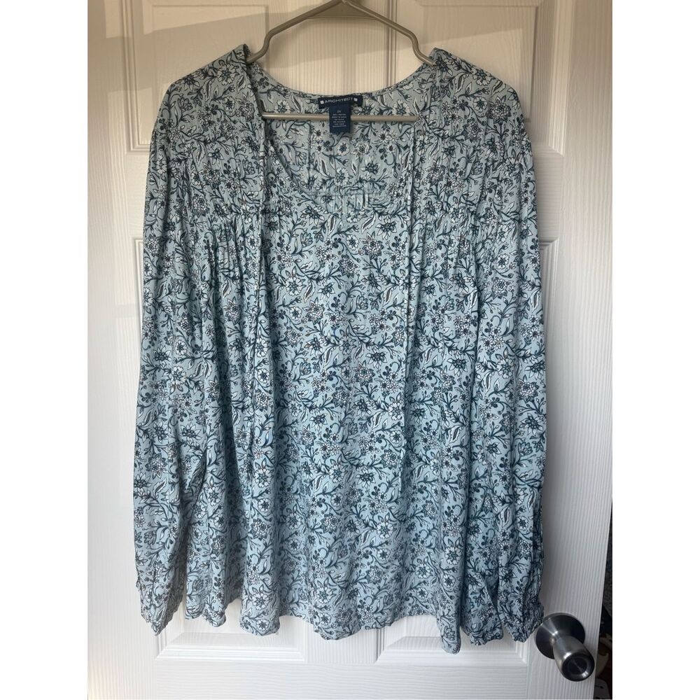 Architect Blouse 2XL Women's Blue Floral Puff Sleeve Ditsy Lightweight